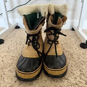 Sorel Mens Caribou Buff Waterproof Winter Boots Size 7 Tan Black Outdoor Winter